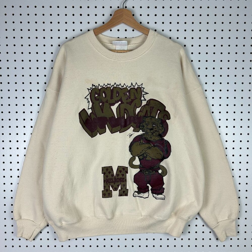Melrose Golden Wildcats‎ Crewneck XL Cream Graphic Sweatshirt Vintage 90s READ